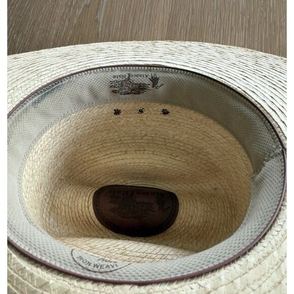 Alamo Hats Unisex Men’s Palm Natural Straw Western Hat Beige Tan Leather Horns - Picture 6 of 7